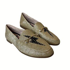 Nine West Wildgirls Horsebit Loafers Glitter Gold Women's Size 5